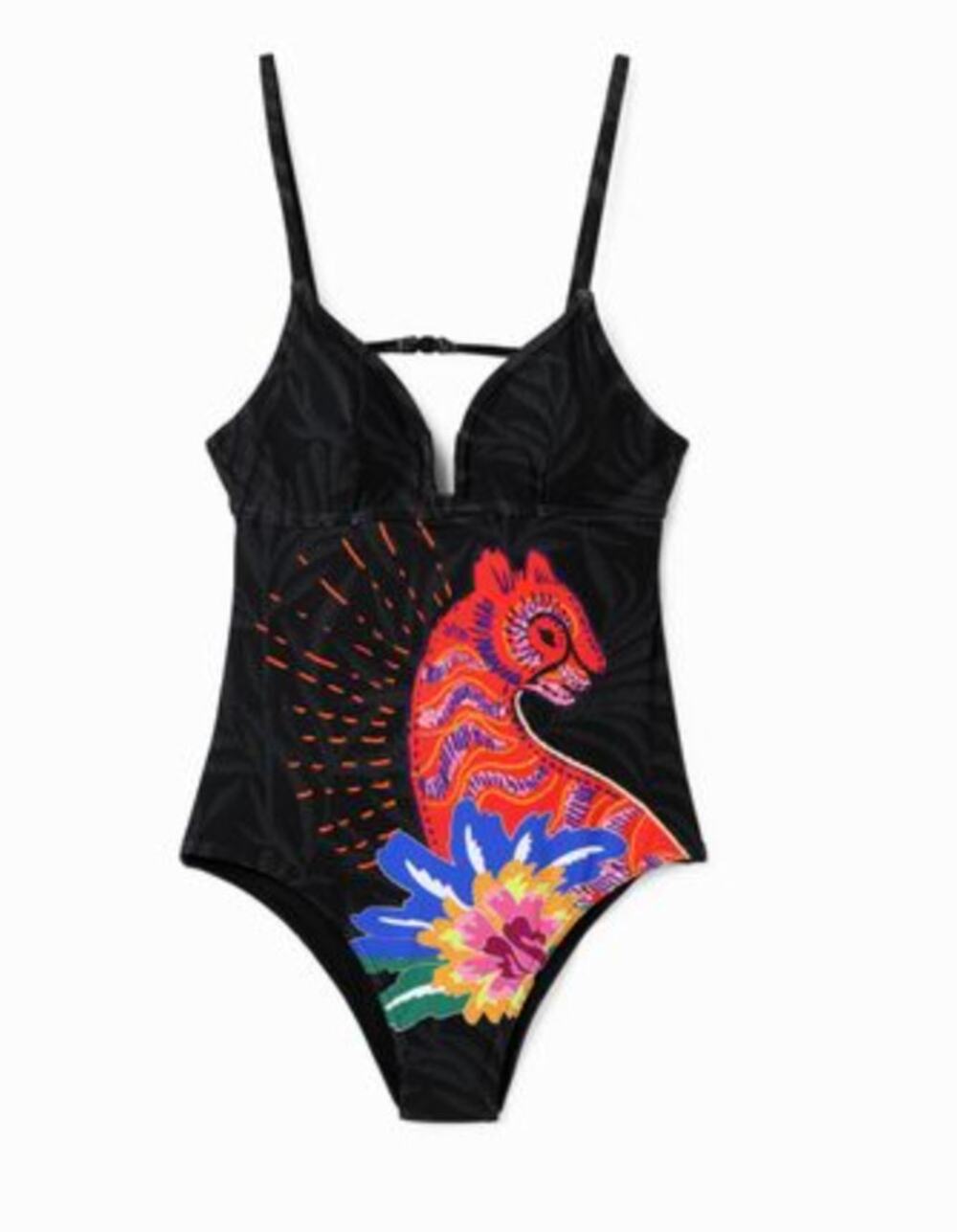 Desigual Strappy Cat Swimsuit S NWT Black One Piece Resort Travel Tropical Beach